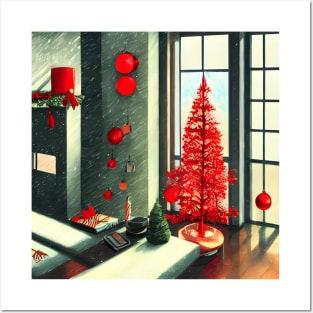 Wonderful Time with Red Christmas Tree with Christmas Traditions Xmas Ornaments Posters and Art